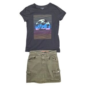 Cat & Jack Girls Palm Tree Tee & Cargo Skirt Set L 10/12 Retro